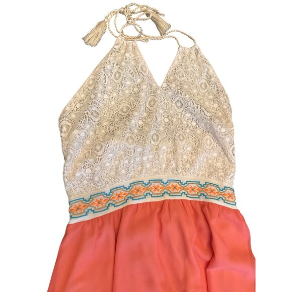 Flying Tomato Womens Coral Maxi Dress Halter Neck Tie Small Summer Cottage - Picture 2 of 7